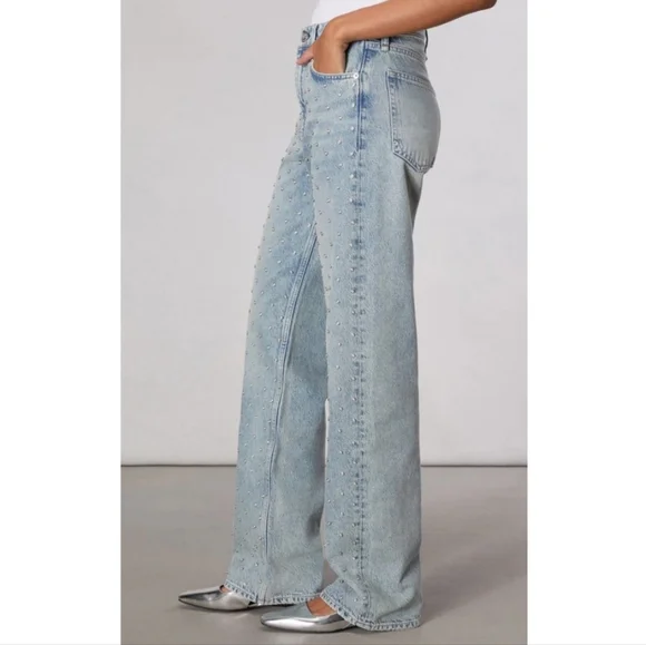 Rag & Bone The Shea High Rise Relaxed Pearl Embellished Jeans New Size 27 - Picture 5 of 15